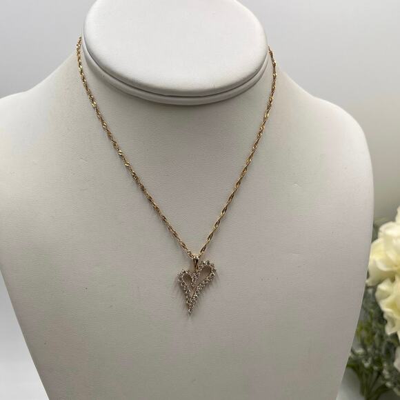 Yellow Gold 14kt Cubic Zirconia Heart Pendant 10k Singapore Chain Necklace *14” - Picture 1 of 12